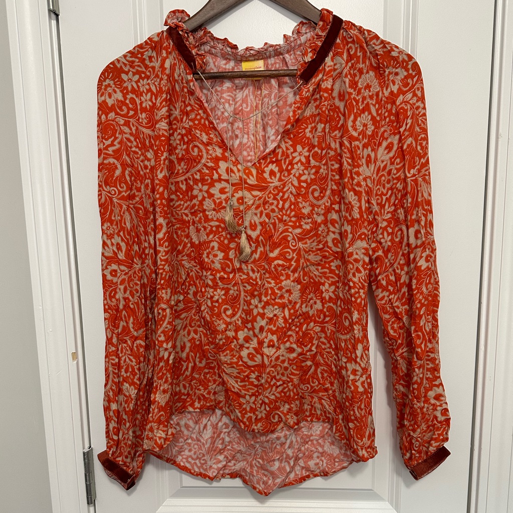 Nwt Monoplaza Jimmy Shirt Womens Xs Naif Orange Tassel Long Sleeve